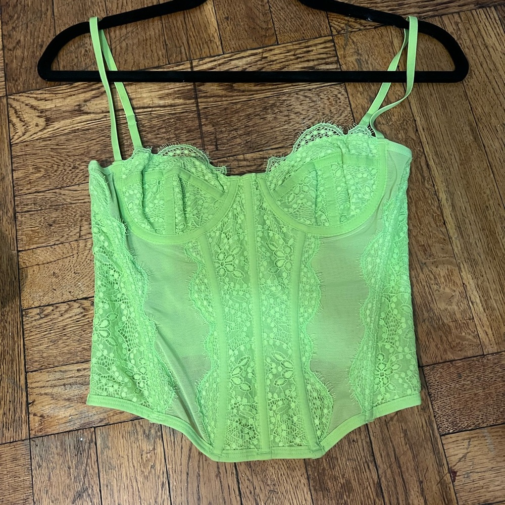 BRAT Urban Outfitters Lime Green Lace Crop Top